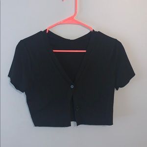 Two button down black cropped t shirt